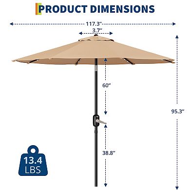 Solar-Powered 10FT Patio Umbrella 40 LED Lights, Push Button Tilt for Balcony/Outdoor Table
