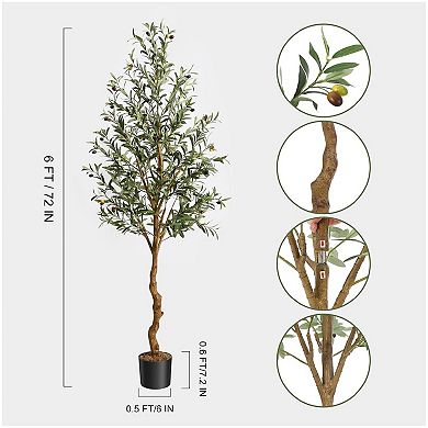 2PCS Olive Trees Artificial Indoor, 6FT Realistic Faux Olive Tree - Fake Plants with Wood Trunk