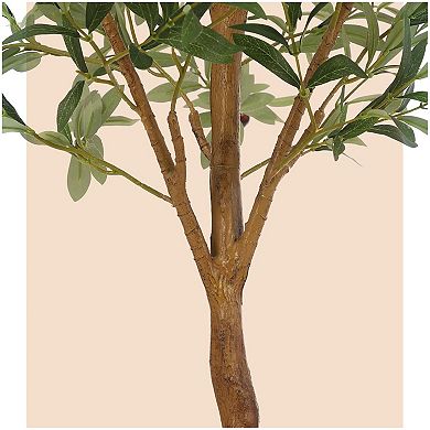 2PCS Olive Trees Artificial Indoor, 6FT Realistic Faux Olive Tree - Fake Plants with Wood Trunk