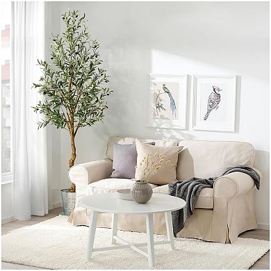2PCS Olive Trees Artificial Indoor, 6FT Realistic Faux Olive Tree - Fake Plants with Wood Trunk