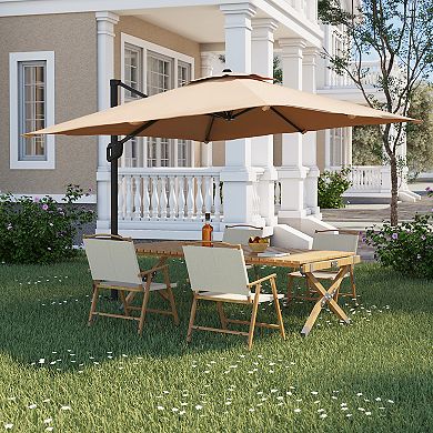 10FT Heavy Duty Cantilever Umbrella with Base: 360° Rotation Square Single Top for Backyard & Pool