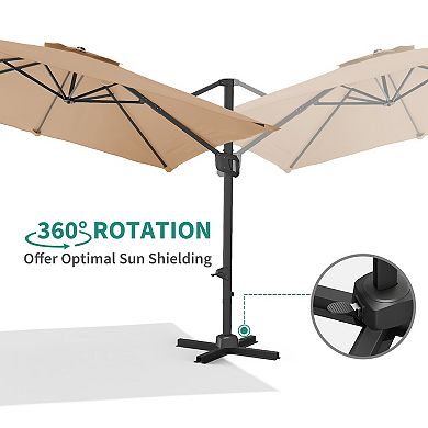 10FT Heavy Duty Cantilever Umbrella with Base: 360° Rotation Square Single Top for Backyard & Pool