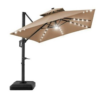 10FT Heavy Duty Cantilever Umbrella with Base: 360° Rotation Square Single Top for Backyard & Pool