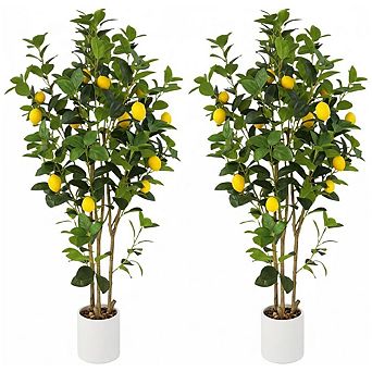 2 pc 4FT Artificial Trees Indoor, Faux Tree, Artificial Planter -White Pot