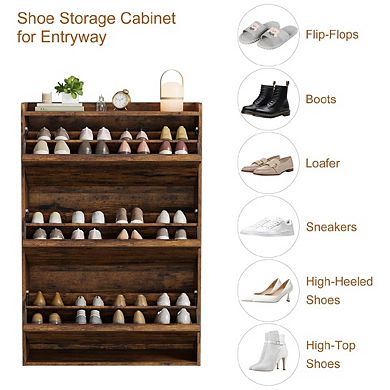 Shoe Cabinet with 3 Flip Drawers, Wooden Shoe Organizer Cabinet with Adjustable Shelf