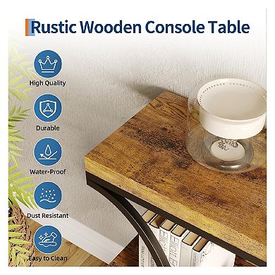 Narrow Console Tables for Entryway, Industrial 3-Tier Sofa Table with Round Metal Base