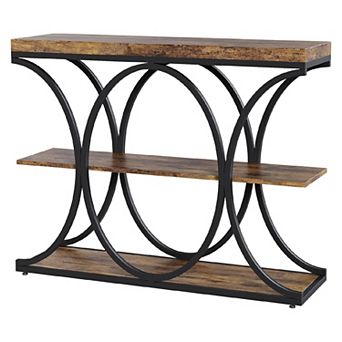 Narrow Console Tables for Entryway, Industrial 3 tier Sofa Table with Round Metal Base