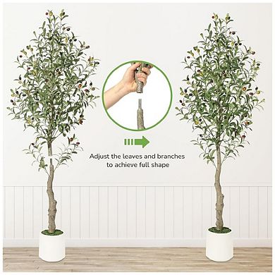 2Pcs 5FT Tall Faux Olive Tree with White Tall Planter, Olive Trees Artificial Indoor