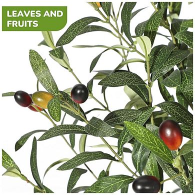 2Pcs 5FT Tall Faux Olive Tree with White Tall Planter, Olive Trees Artificial Indoor