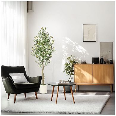 2Pcs 5FT Tall Faux Olive Tree with White Tall Planter, Olive Trees Artificial Indoor