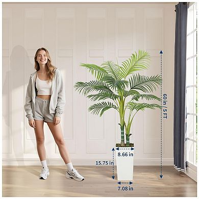 5ft Artificial Palm Tree with Pot, Realistic Tropical Bonsai, Sturdy Base, Lifelike Leaves