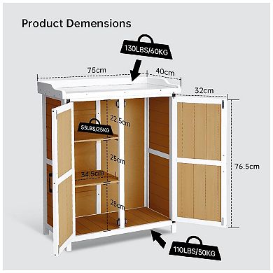 Potting Bench Outdoor Cabinet with Metal Tabletop & Shelves, Wooden Outdoor Storage Cabinets