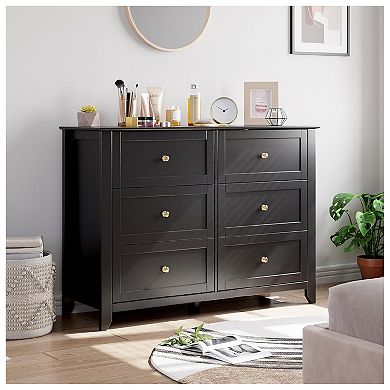 Modern Black Dresser for Bedroom, 6 Drawer Chest Organizer with TV Stand