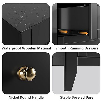 Modern Black Dresser for Bedroom, 6 Drawer Chest Organizer with TV Stand