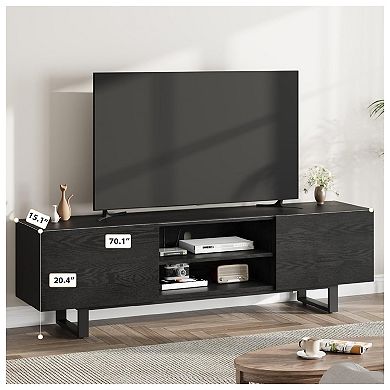 TV Stand for TV, Mid Century Modern TV Console with 2 Drawers & Open Shelves