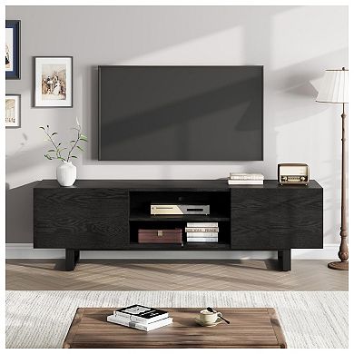 TV Stand for TV, Mid Century Modern TV Console with 2 Drawers & Open Shelves