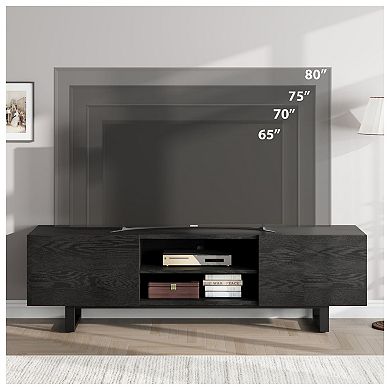 TV Stand for TV, Mid Century Modern TV Console with 2 Drawers & Open Shelves