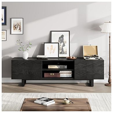 TV Stand for TV, Mid Century Modern TV Console with 2 Drawers & Open Shelves