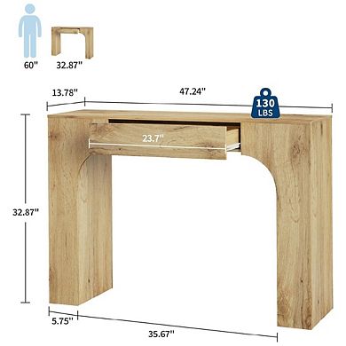 Long Console Table with Drawer, Wooden Rectangular Sofa Table Behind The Couch