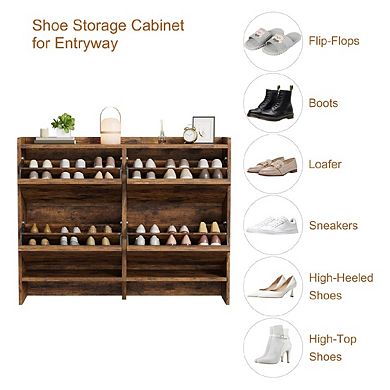 Shoe Cabinet with 4 Flip Drawers, Wooden Shoe Organizer Cabinet with Adjustable Shelf