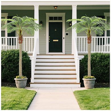 8FT Artificial Palm Tree - Tropical Artificial Plants with Sturdy Base & Lifelike Leaves