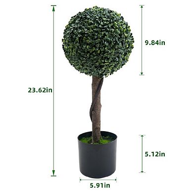 2 PCS Artificial Boxwood Topiary Tree, 24inch Milan Grass Triple Ball Tree Topiary Trees