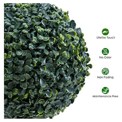 2 PCS Artificial Boxwood Topiary Tree, 24inch Milan Grass Triple Ball Tree Topiary Trees