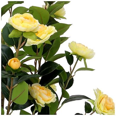 2Pcs 3 ft Artificial Camellia Tree, Faux Camellia Plant in Pot with Realistic Flowers