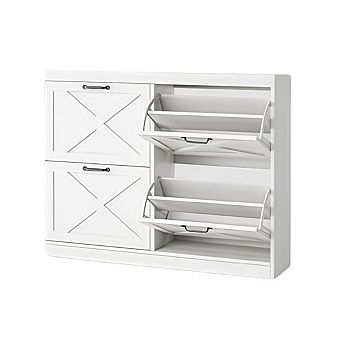 Entryway Shoe Cabinet with 4 Flip Drawers, Wide Shoe Storage Organizer Cabinet