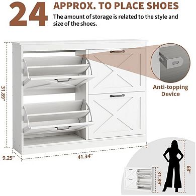 Entryway Shoe Cabinet with 4 Flip Drawers, Wide Shoe Storage Organizer Cabinet