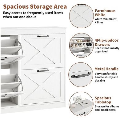 Entryway Shoe Cabinet with 4 Flip Drawers, Wide Shoe Storage Organizer Cabinet