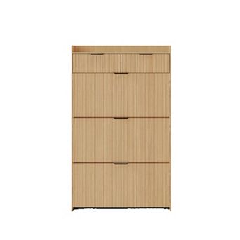 Wave Design Shoe Cabinet with 3 Slip Drawers, 2 Drawers, Raised Edges, Fluted Shoe Cabinet
