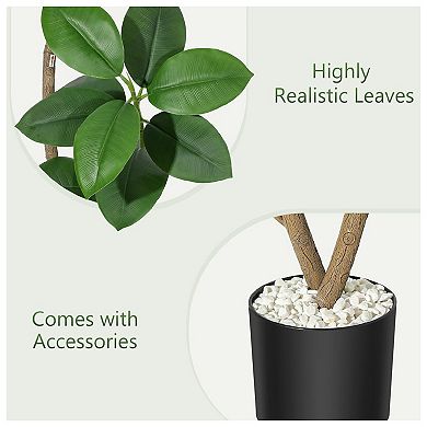 5FT Artificial Plants Rubber Tree with Black Resin Pot& White Stone Faux Fiddle Leaf Fig Tree