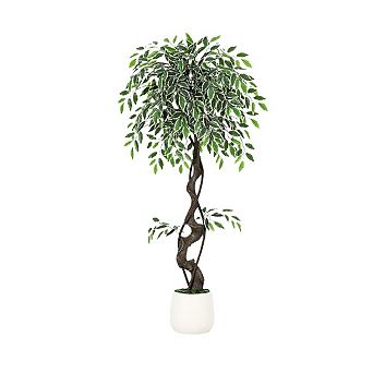 4FT Artificial Ficus Tree Indoor with Planter, Realistic Faux Ficus Tree with White Pot
