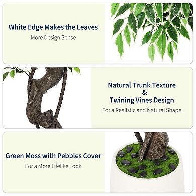 4FT Artificial Ficus Tree Indoor with Planter, Realistic Faux Ficus Tree with White Pot