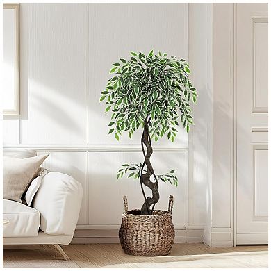 4FT Artificial Ficus Tree Indoor with Planter, Realistic Faux Ficus Tree with White Pot