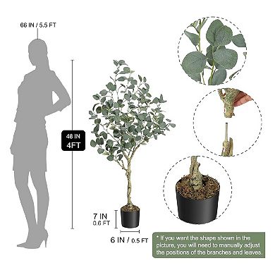 1 Pack Artificial Eucalyptus Tree 4FT Tall Faux Eucalyptus Stems Fake Plants