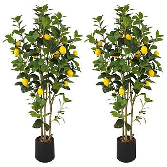 2 pc 4FT Artificial Trees Indoor, Faux Tree, Artificial Planter -Black Pot