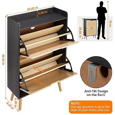 Shoe Storage Cabinet with Flip-Drawers, Ventilated Hidden Narrow Shoe Cabinet