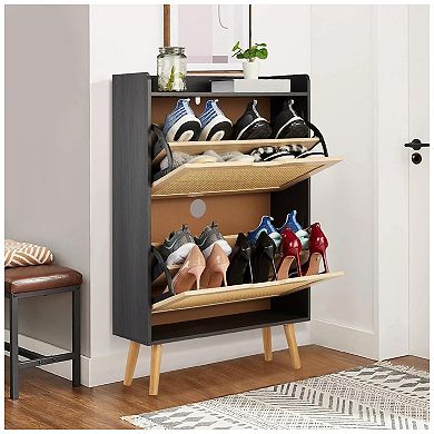 Shoe Storage Cabinet with Flip-Drawers, Ventilated Hidden Narrow Shoe Cabinet