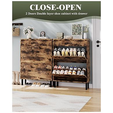 Narrow Shoe Cabinet Storage for Entryway, 3 Drawers, Freestanding Shoe Organizer Wooden