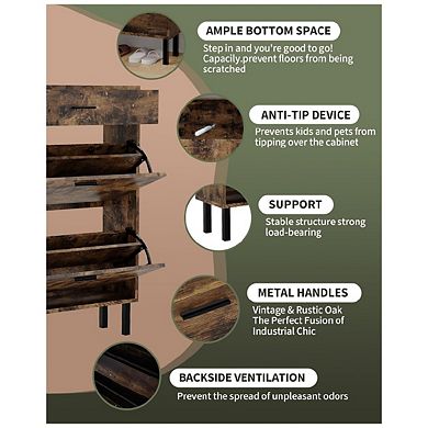 Narrow Shoe Cabinet Storage for Entryway, 3 Drawers, Freestanding Shoe Organizer Wooden