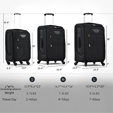 3-Piece Softside Luggage Set Expandable Spinner Suitcase Travel Set