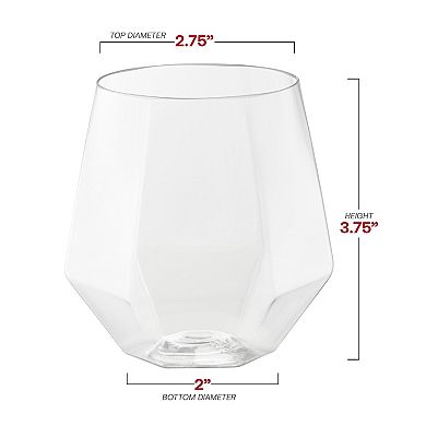 12 oz Clear Hexagonal Stemless Plastic Wine Goblets - 64 pcs