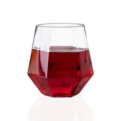 12 oz Clear Hexagonal Stemless Plastic Wine Goblets - 64 pcs