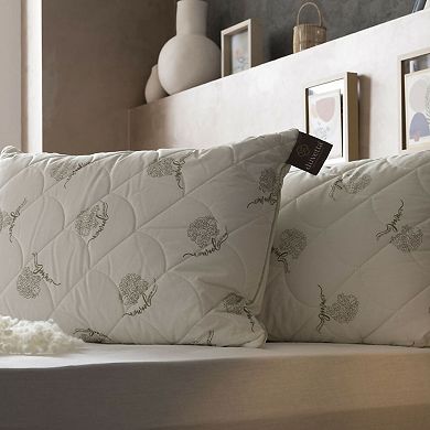 Duvetta 100% Wool Hypoallergenic Bed Pillows with Protector Covers, 2-Piece Set