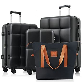 4 pc Spinner Luggage Set ABS Durable Suitcase with Travel Bag