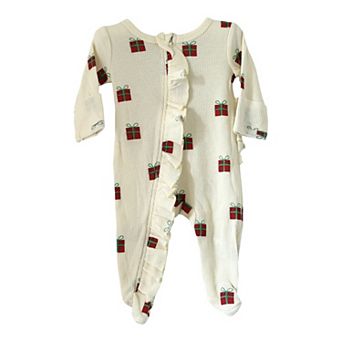 Baby Girls Christmas Present Ruffle Zipper Footie