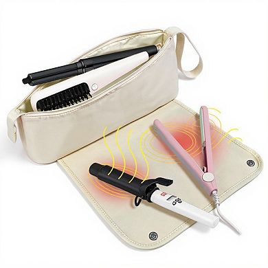 Heat-Resistant Hair Tool Storage Bag with Built-In Protective Mat and Travel Handle