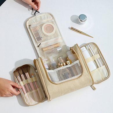 Hanging Travel Toiletry Bag with Multi-Compartment Design and Hook Organizer